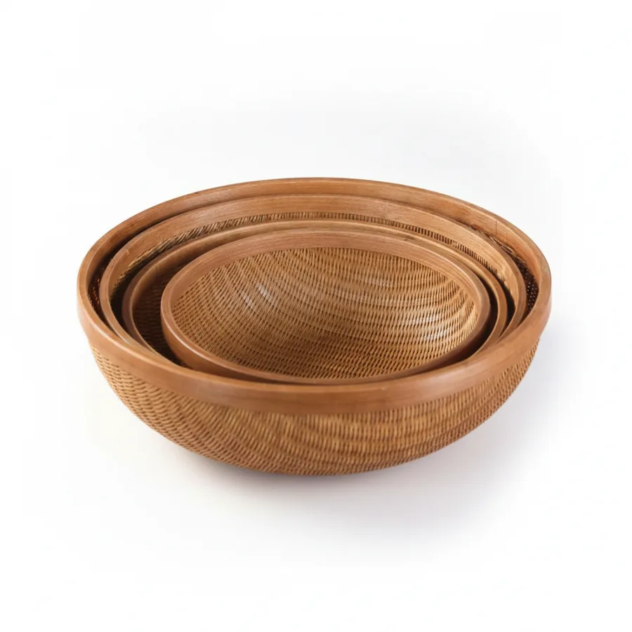 Handwoven Bamboo Fruit Basket - Artisan Crafted Cross-Weave