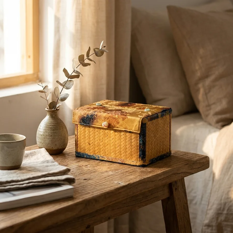Hand-Woven Bamboo Tissue Box Cover — use scene