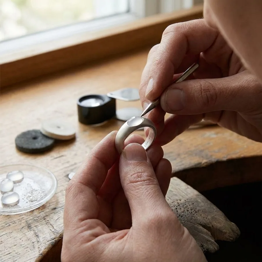 White Agate Sterling Silver Minimalist Ring — process image