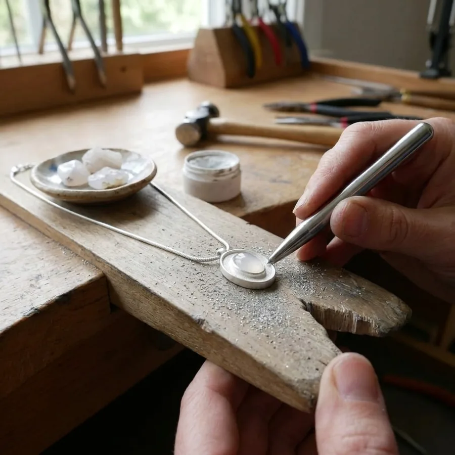 White Agate Sterling Silver Necklace — process image