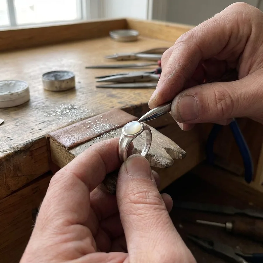 Mother-of-Pearl Sterling Silver Adjustable Ring — process image