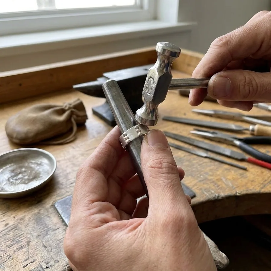 Minimalist Hand-Forged Sterling Silver Open Ring — process image