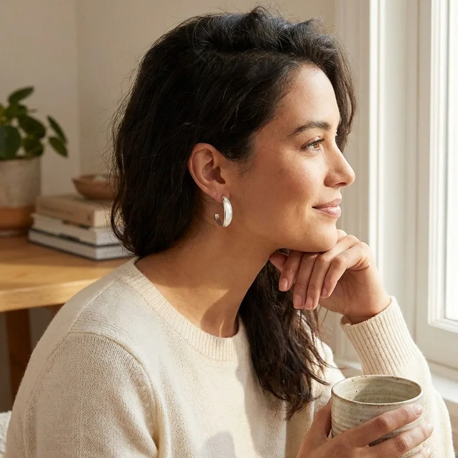 Sterling Silver & Mother of Pearl Stud Earrings — use scene