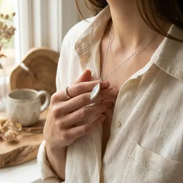 Geometric Mother-of-Pearl & 925 Sterling Silver Pendant Necklace