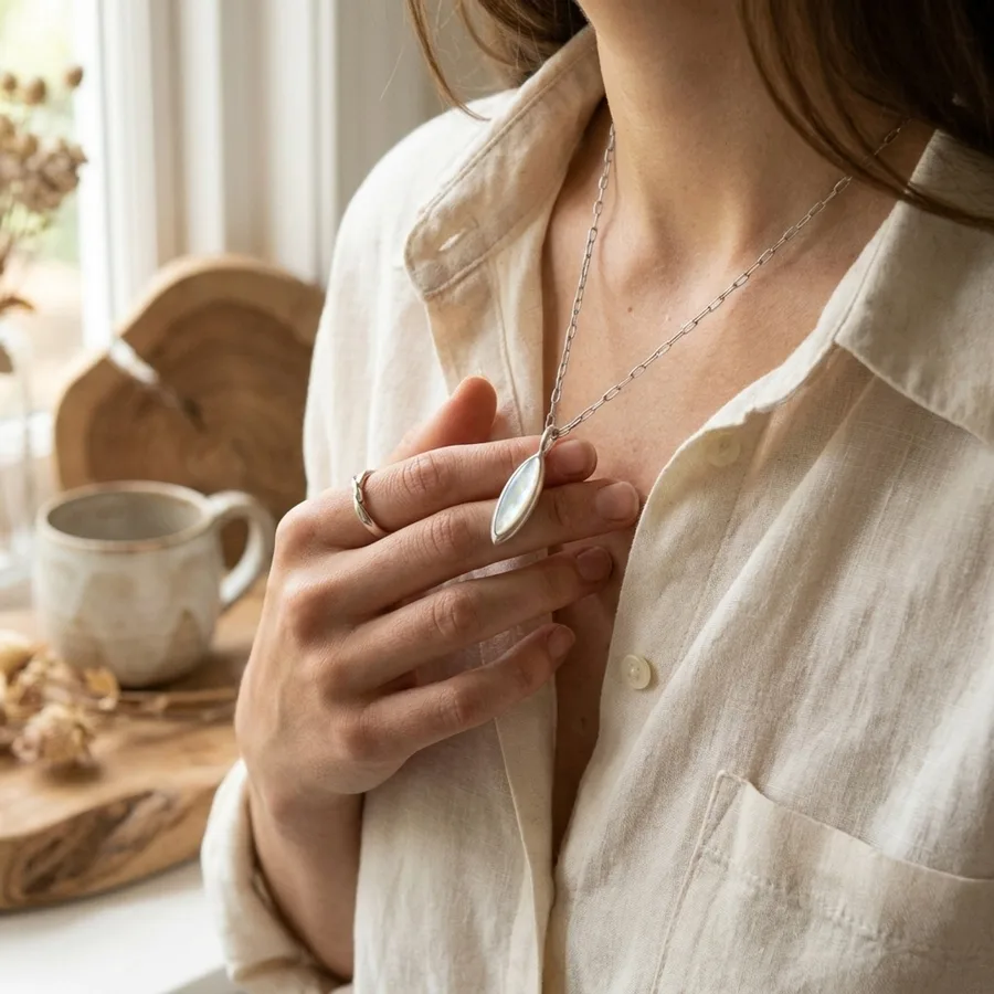 Geometric Mother-of-Pearl & 925 Sterling Silver Pendant Necklace — use scene