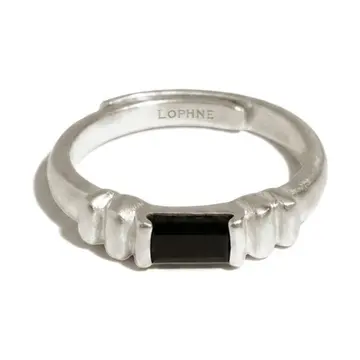Handcrafted Rectangular Black Onyx Sterling Silver Ring