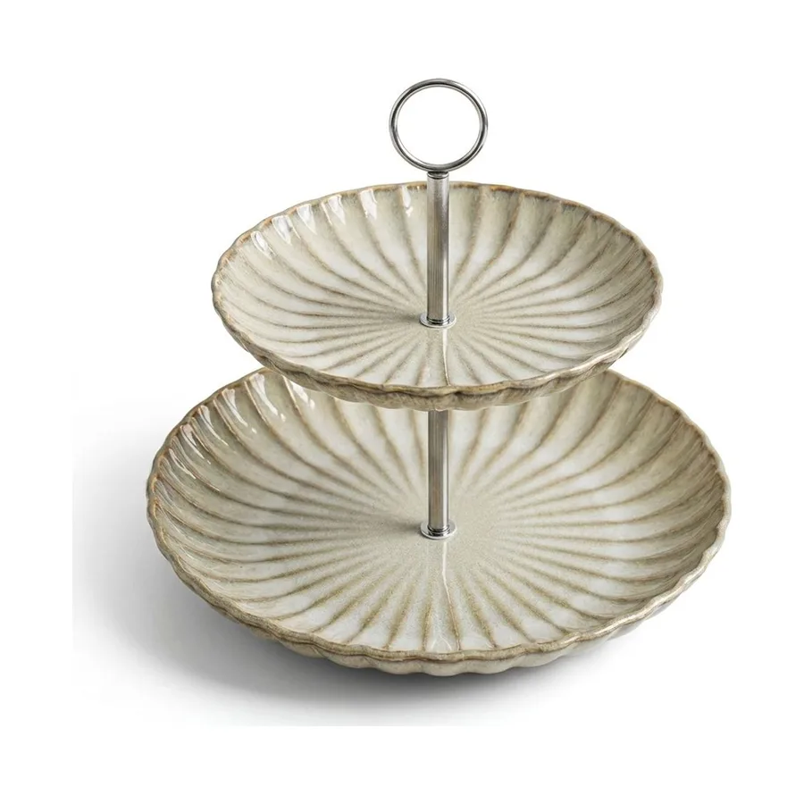 Handcrafted Ceramic Two-Tier Serving Tray with Handle — shadow