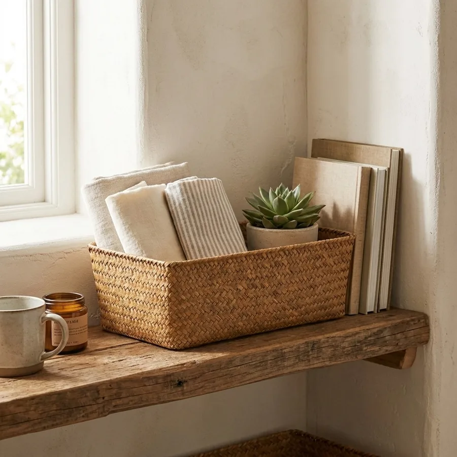 Hand-Woven Natural Seagrass Storage Basket product view