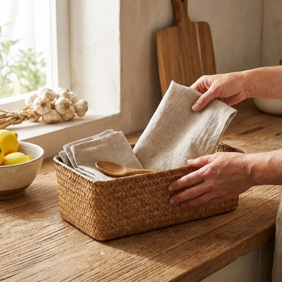 Hand-Woven Natural Seagrass Storage Basket product view