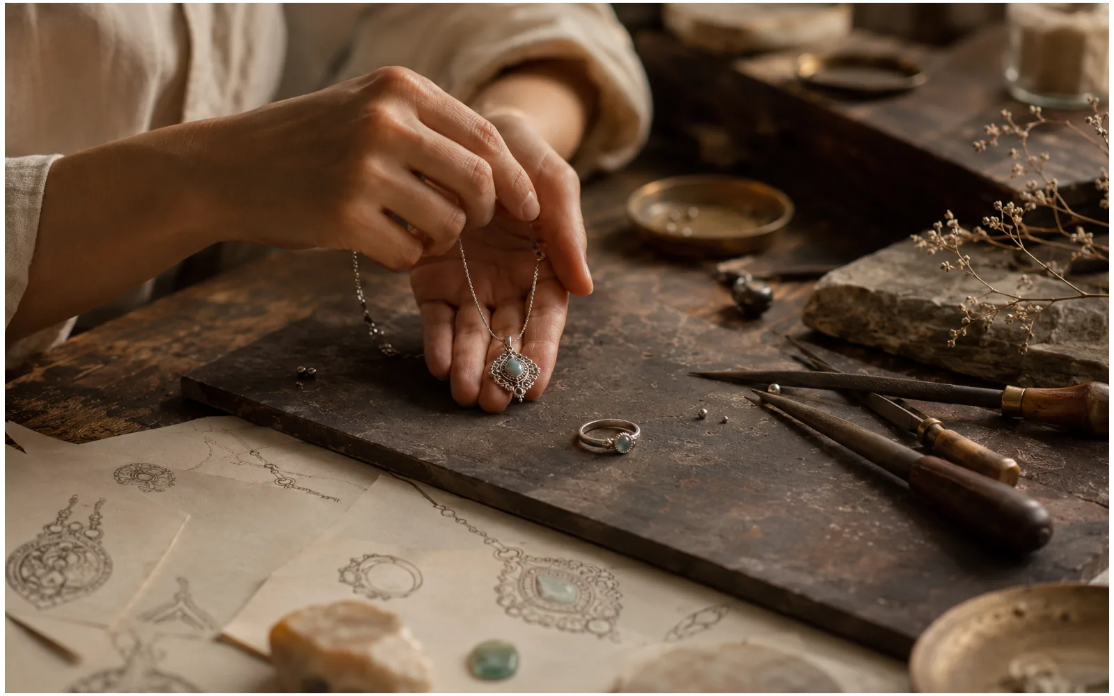 Not mass jewelry, but a piece deliberately chosen