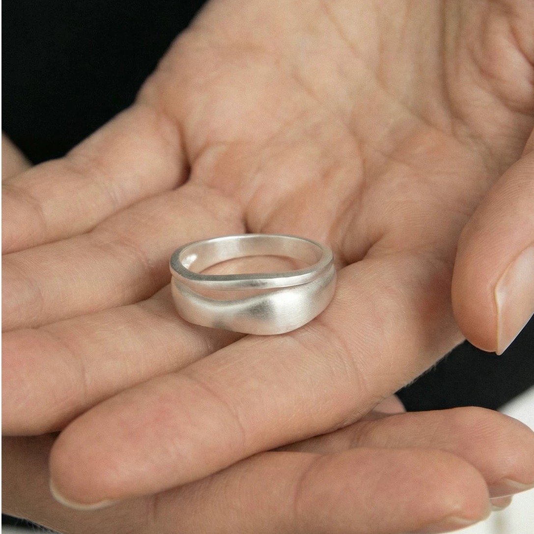 Minimalist Double-Layer Hand-Forged Sterling Silver Ring — original detail