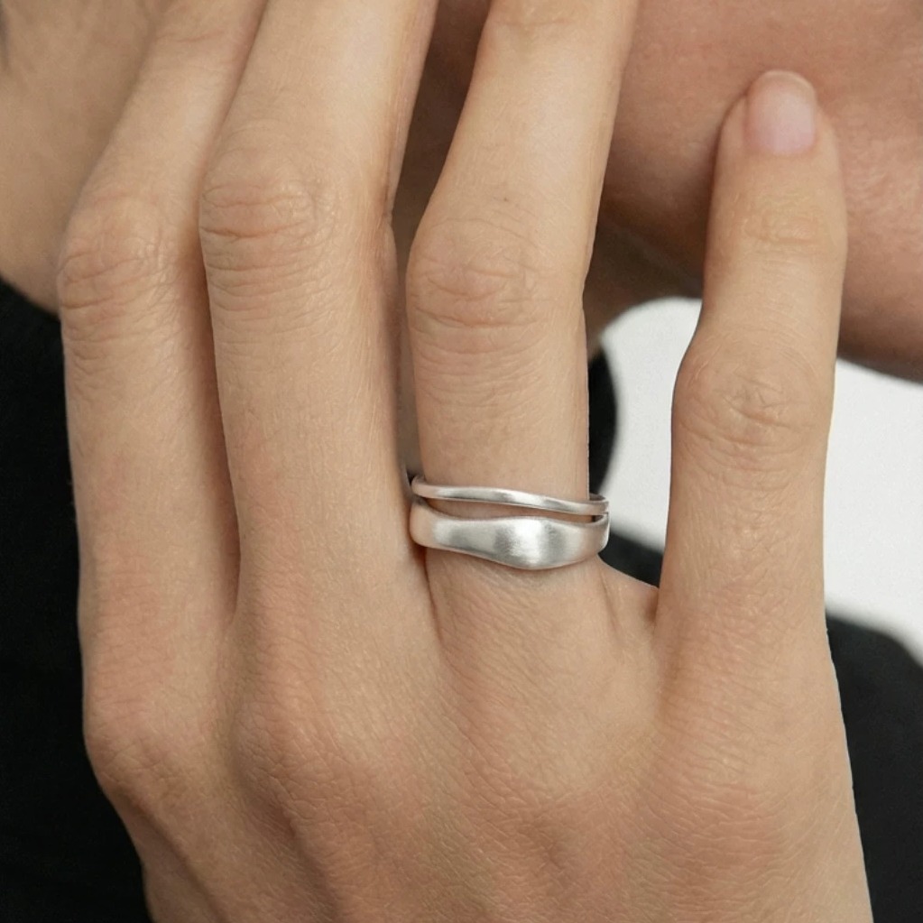 Minimalist Double-Layer Hand-Forged Sterling Silver Ring — original main image
