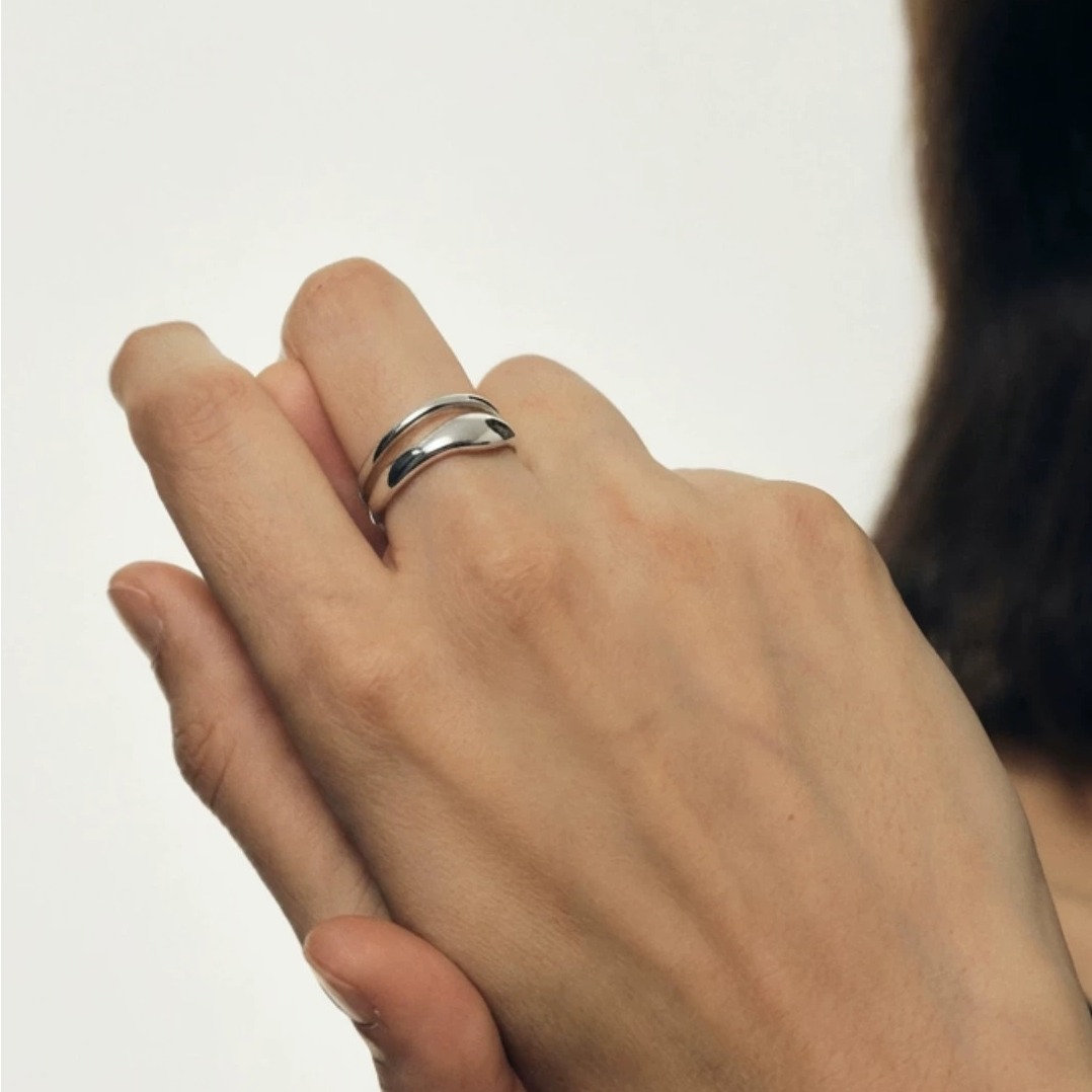 Minimalist Double-Layer Hand-Forged Sterling Silver Ring — original scene