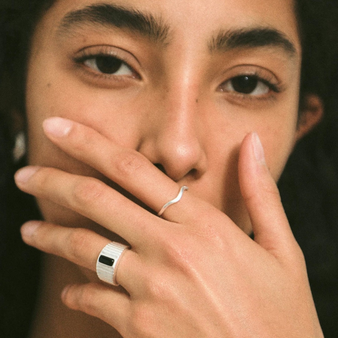 Handcrafted Wave Band Silver Ring — original scene