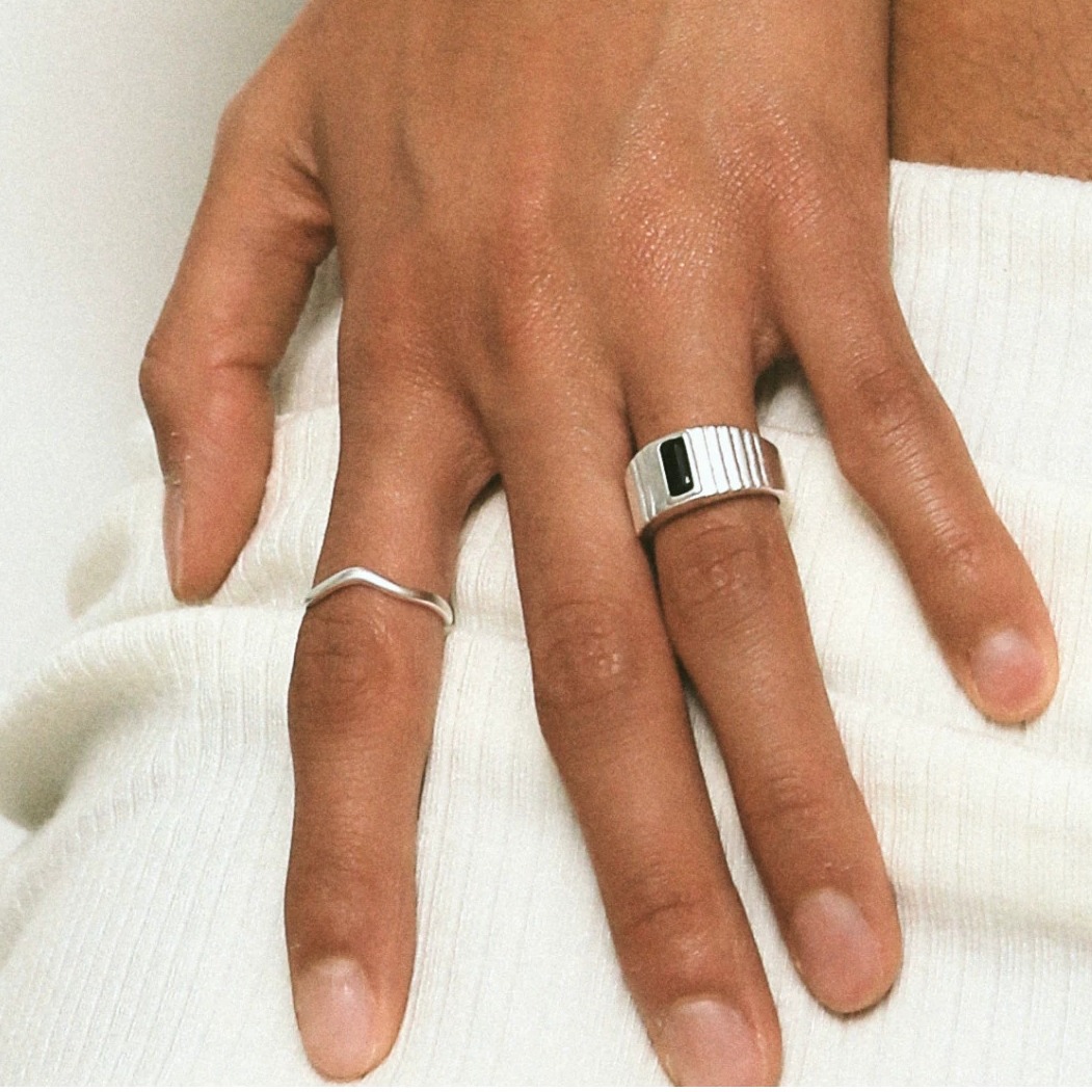 Handcrafted Wave Band Silver Ring — original scene