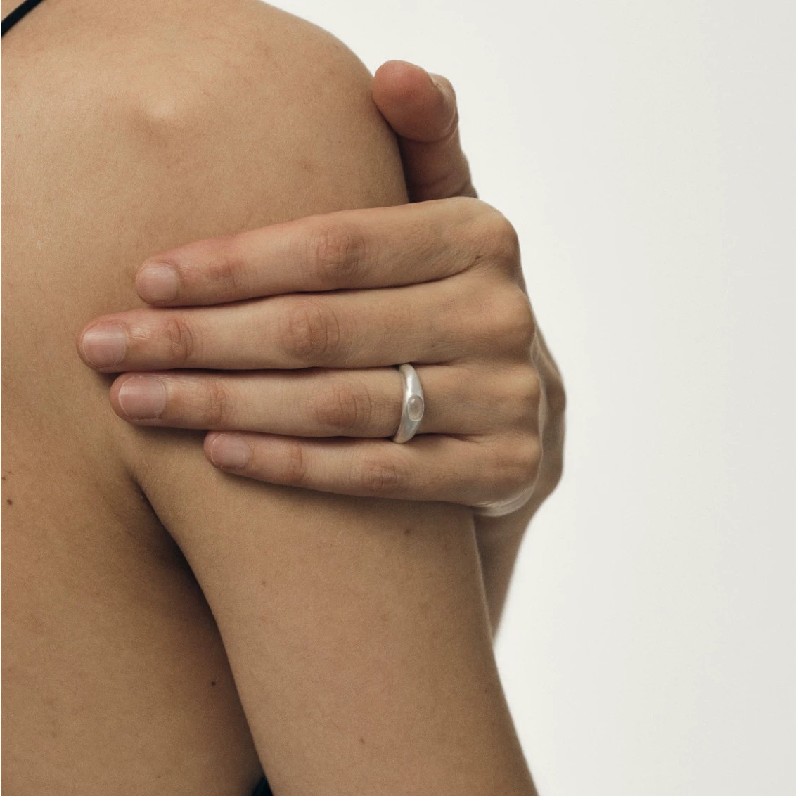 White Agate Sterling Silver Minimalist Ring — original scene