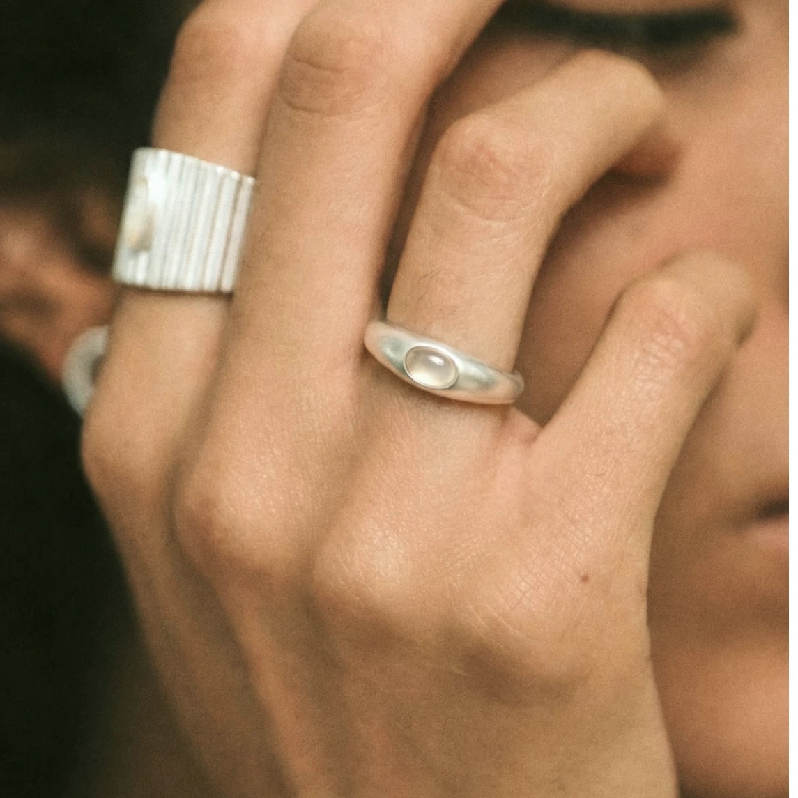White Agate Sterling Silver Minimalist Ring — original main image