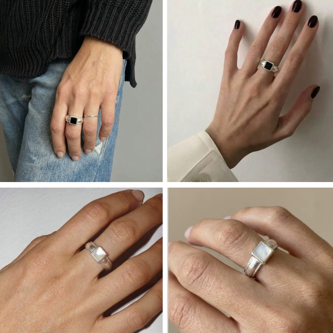 Handcrafted Sterling Silver Ring with Black Onyx and Mother of Pearl — original source image