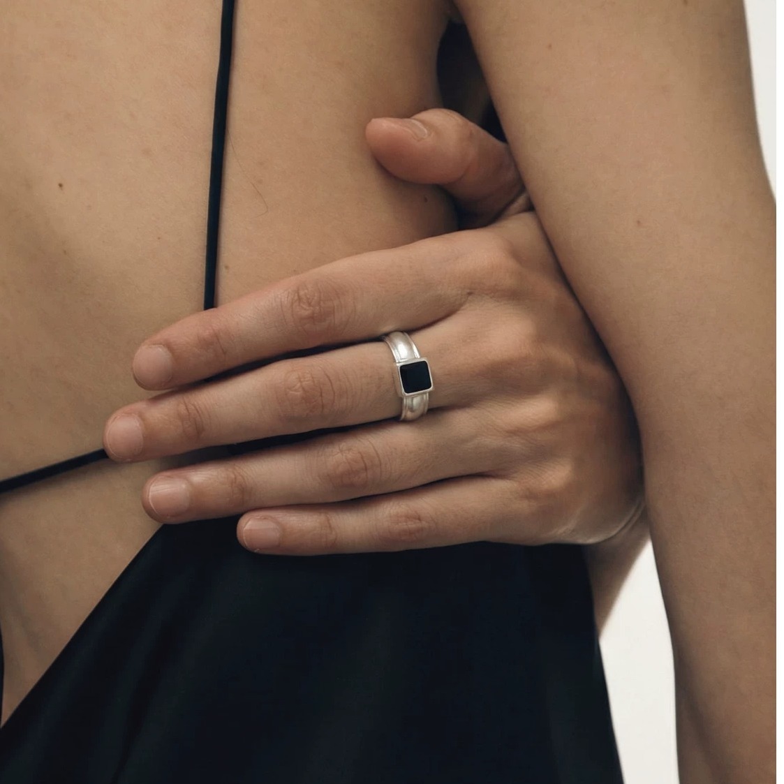 Handcrafted Sterling Silver Ring with Black Onyx and Mother of Pearl — original source image