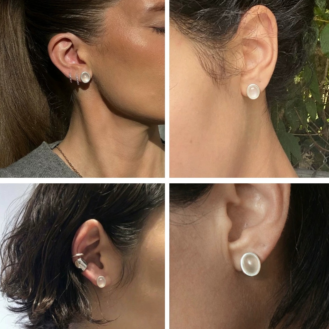 White Agate Stud Earrings with Sterling Silver Rim — original source image