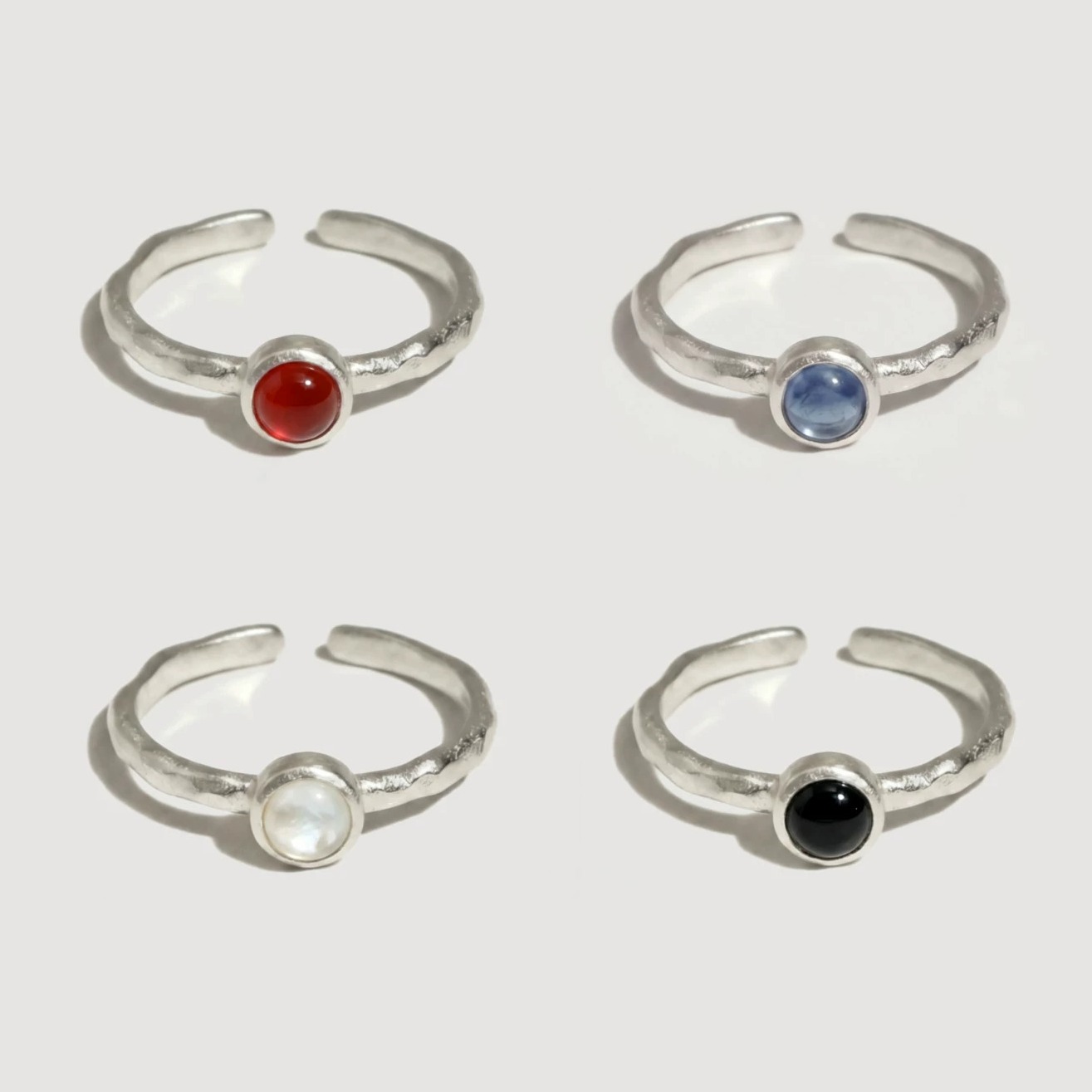Gemstone, Agate and Mother-of-Pearl 925 Silver Ring — original source image