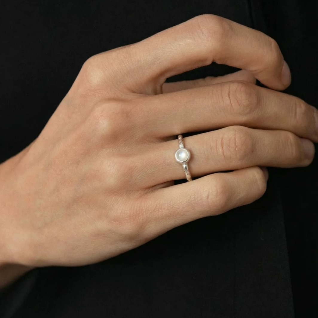 Gemstone, Agate and Mother-of-Pearl 925 Silver Ring — original source image