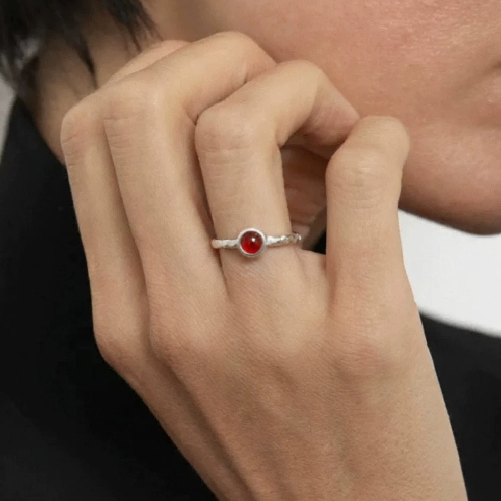 Gemstone, Agate and Mother-of-Pearl 925 Silver Ring — original source image