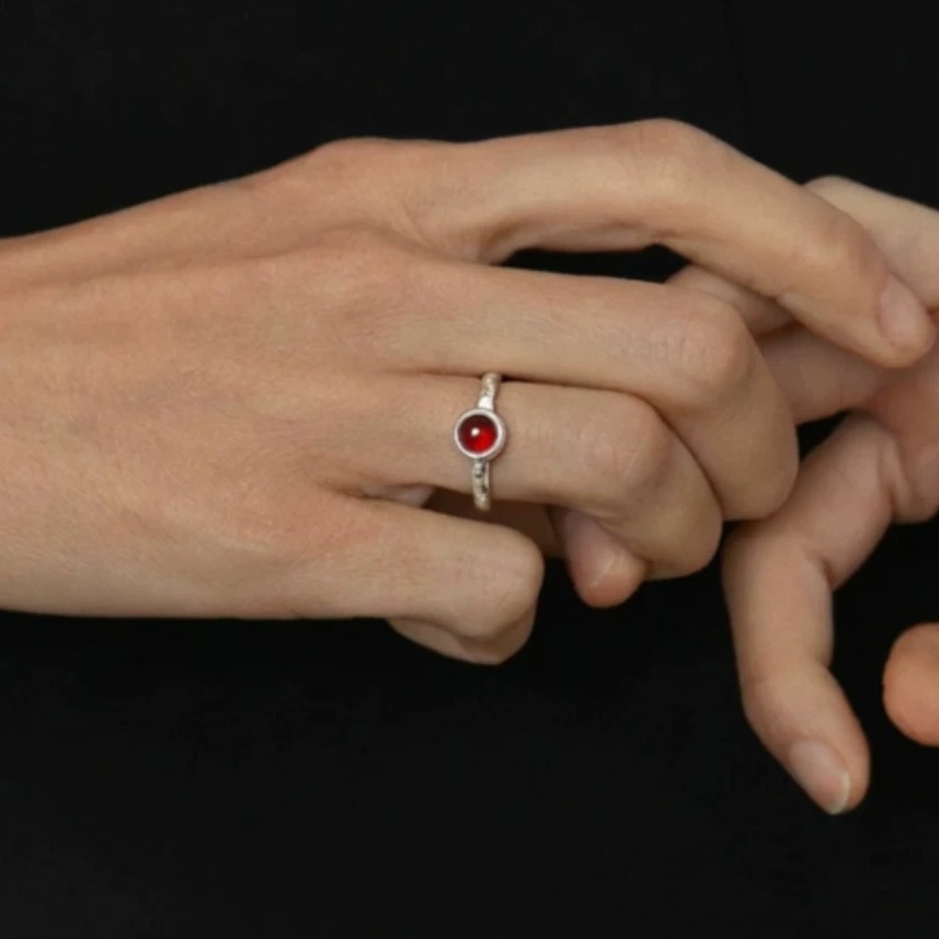 Gemstone, Agate and Mother-of-Pearl 925 Silver Ring — original source image