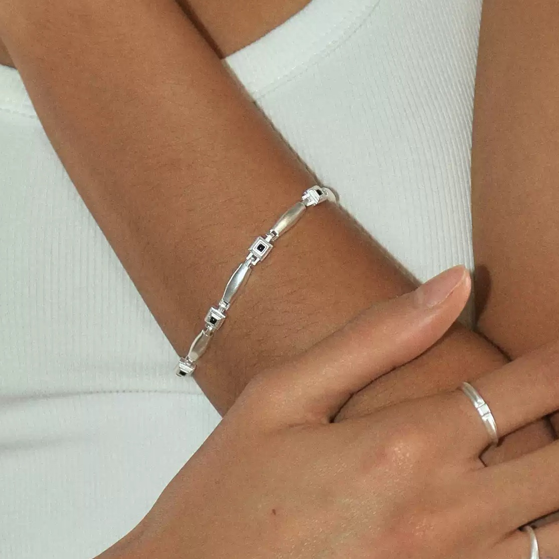 Vintage Black Onyx 925 Sterling Silver Bracelet — original source image