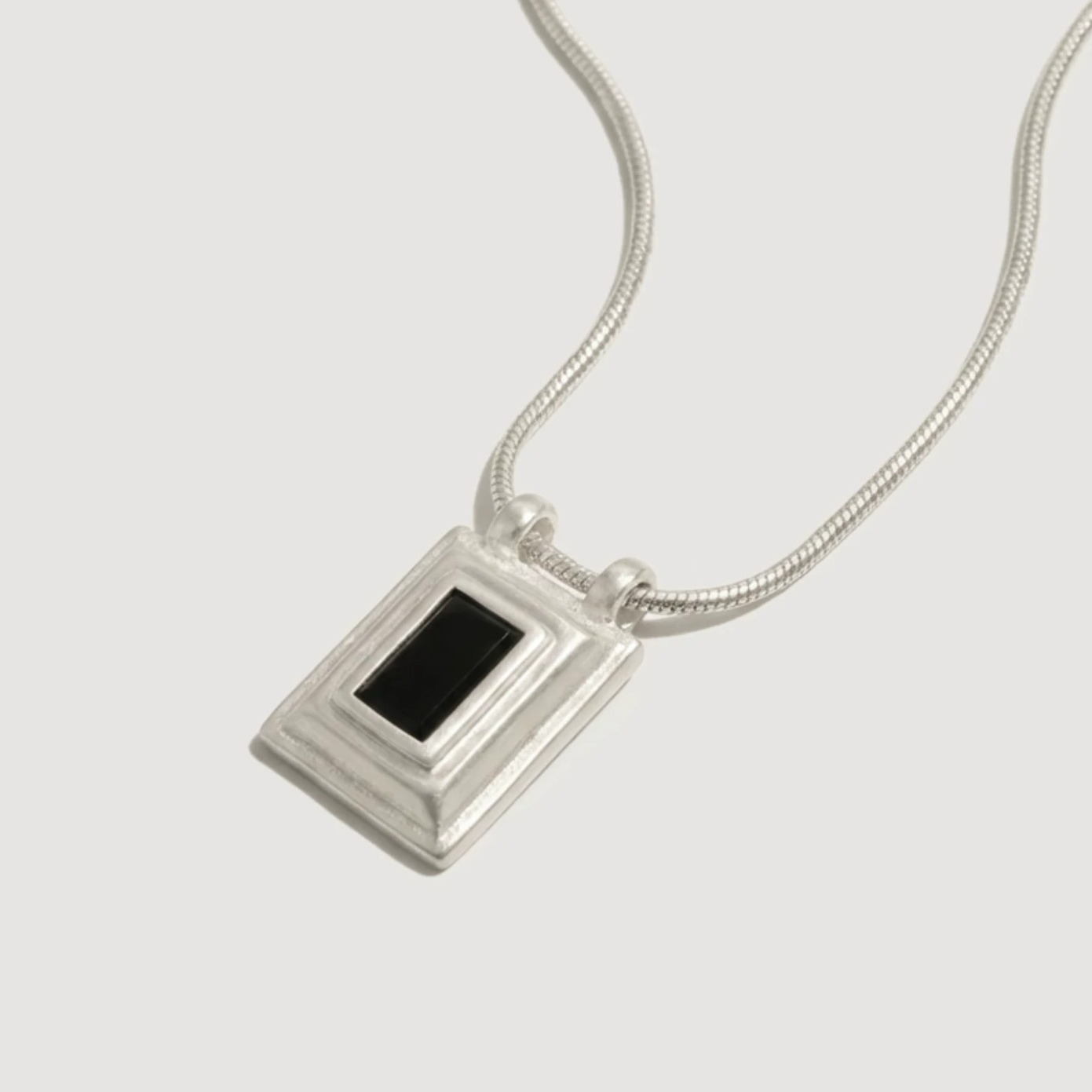 Square Black Onyx & Sterling Silver Pendant Necklace