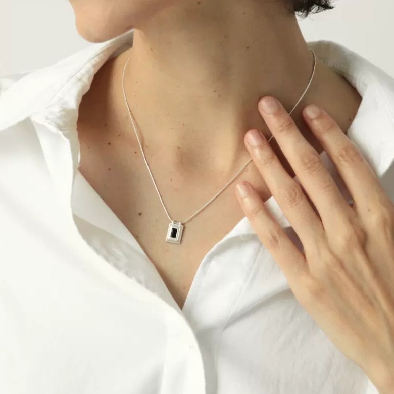 Square Black Onyx & Sterling Silver Pendant Necklace — original source image