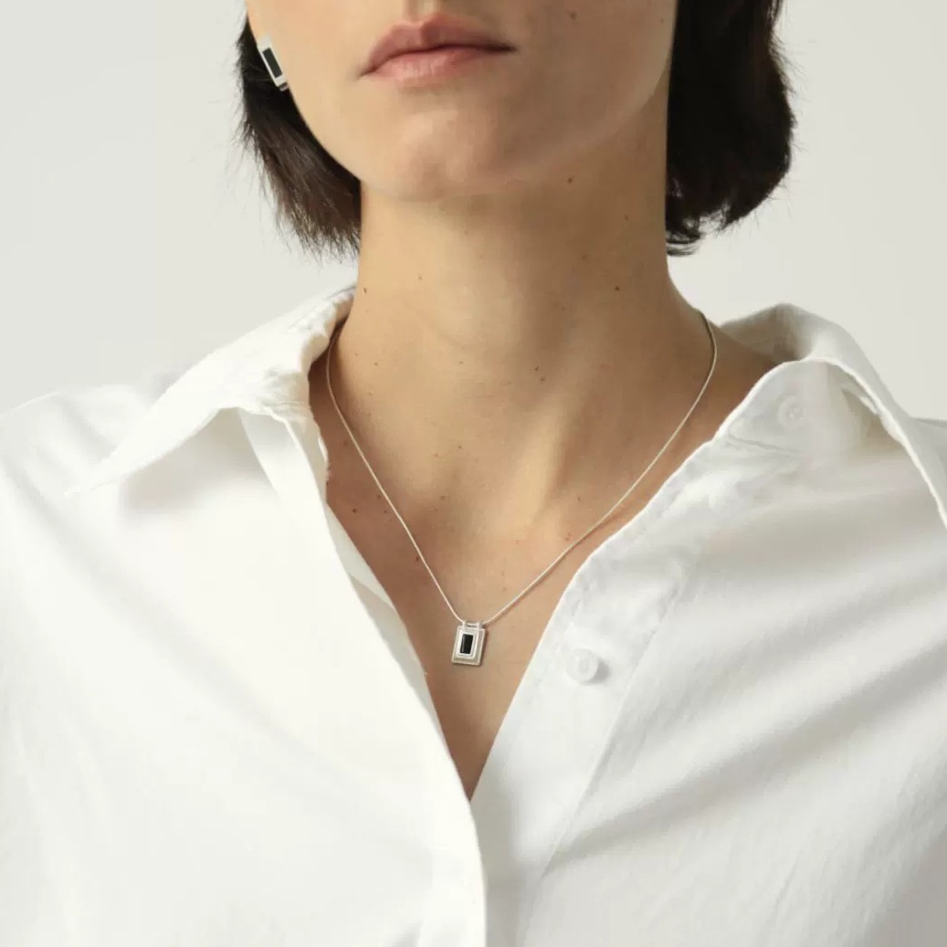 Square Black Onyx & Sterling Silver Pendant Necklace — original source image