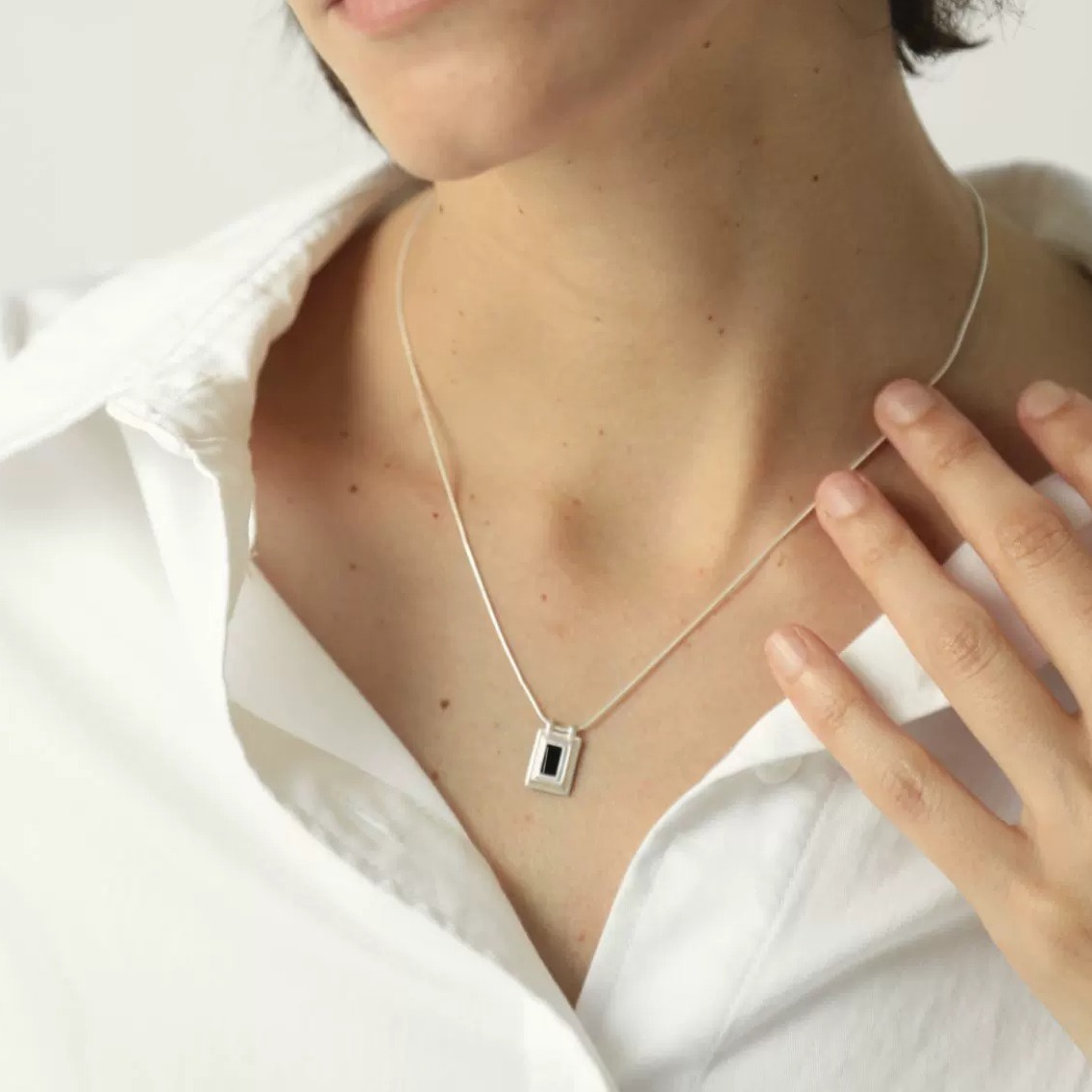 Square Black Onyx & Sterling Silver Pendant Necklace — original source image