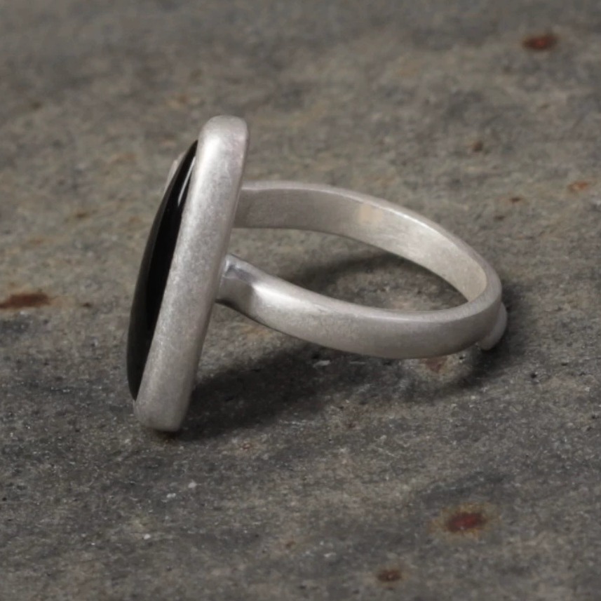 Minimalist Black Onyx and Mother-of-Pearl Open Ring in Sterling Silver — original source image