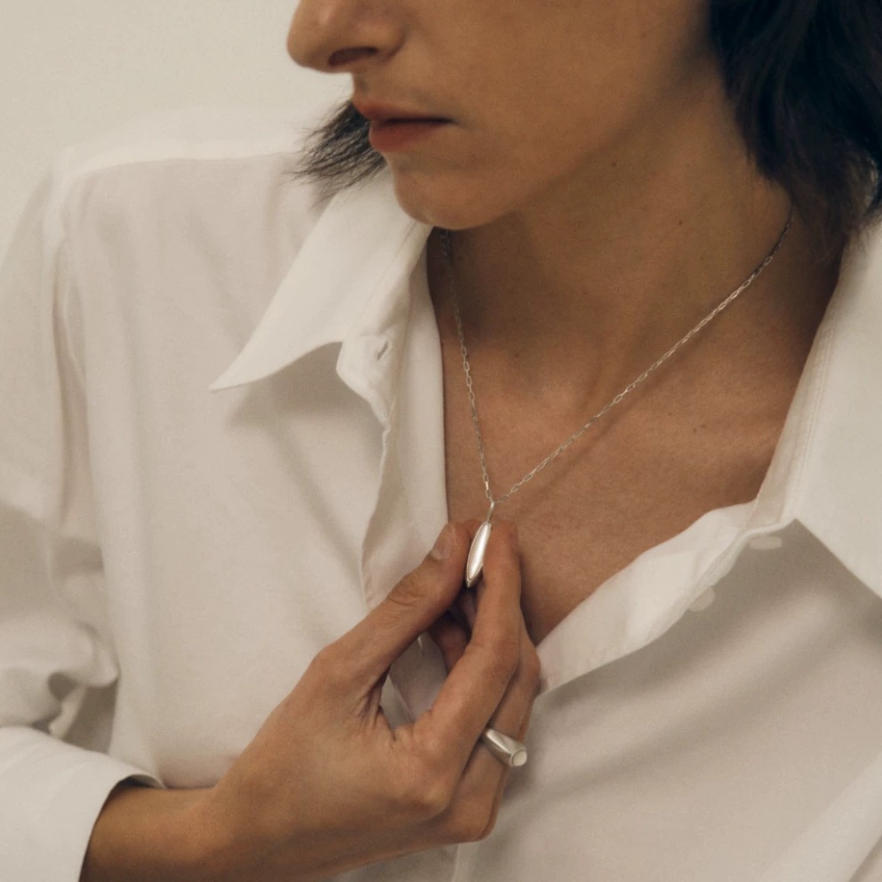 Geometric Mother-of-Pearl & 925 Sterling Silver Pendant Necklace — original source image