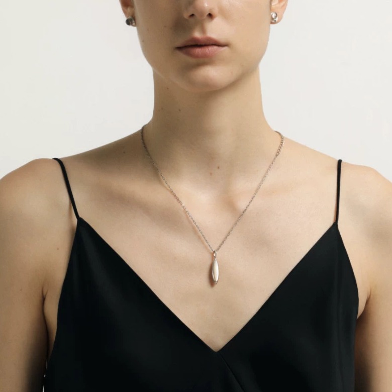 Geometric Mother-of-Pearl & 925 Sterling Silver Pendant Necklace — original source image