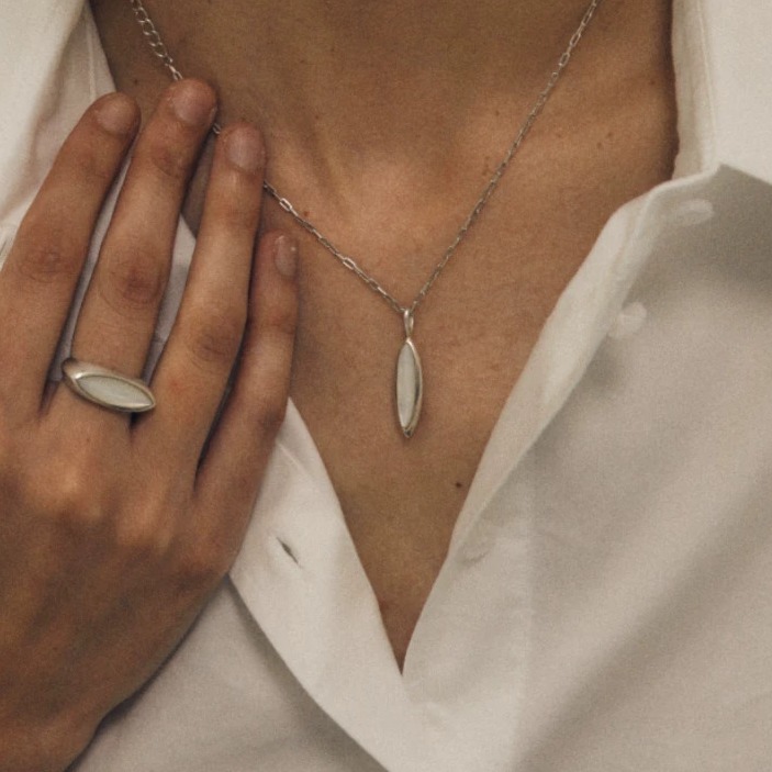 Geometric Mother-of-Pearl & 925 Sterling Silver Pendant Necklace — original source image