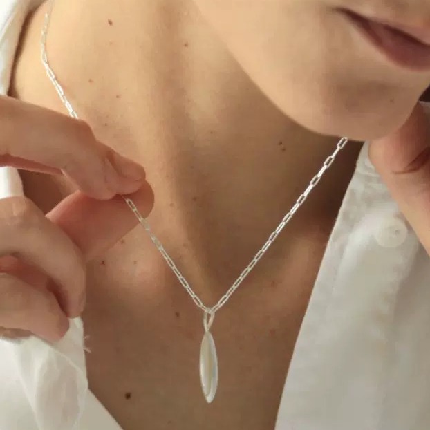 Geometric Mother-of-Pearl & 925 Sterling Silver Pendant Necklace — original source image
