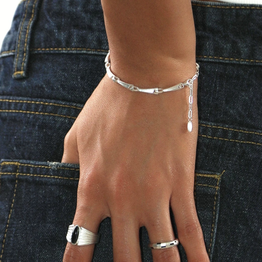 Hand-Hammered 925 Sterling Silver Bracelet, Vintage Aesthetic — original source image