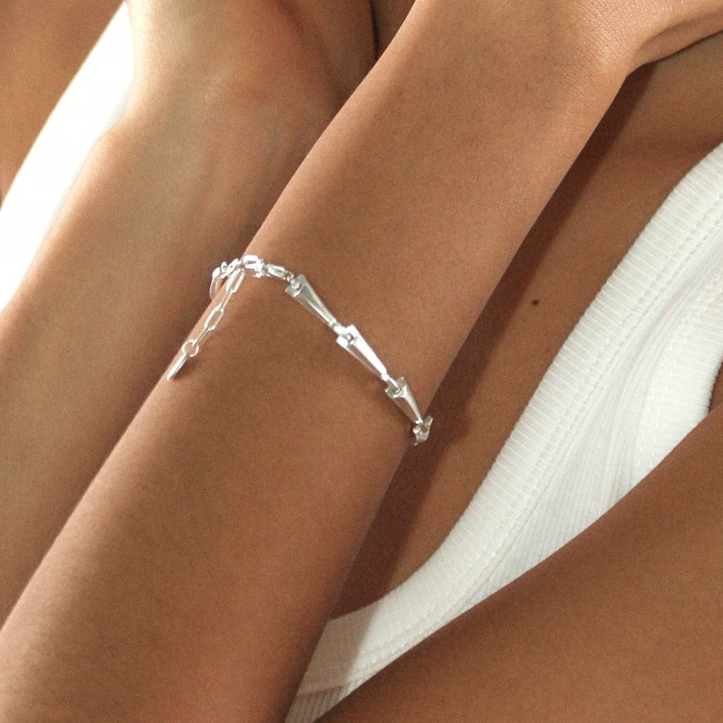 Hand-Hammered 925 Sterling Silver Bracelet, Vintage Aesthetic — original source image