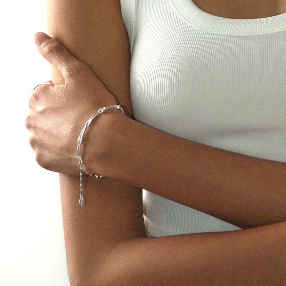 Hand-Hammered 925 Sterling Silver Bracelet, Vintage Aesthetic — original source image