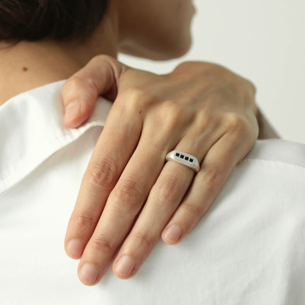 Handcrafted Square 925 Sterling Silver & Black Resin Ring — original source image