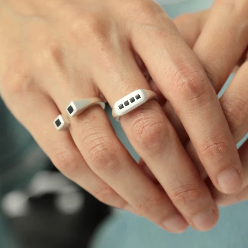 Handcrafted Square 925 Sterling Silver & Black Resin Ring — original source image