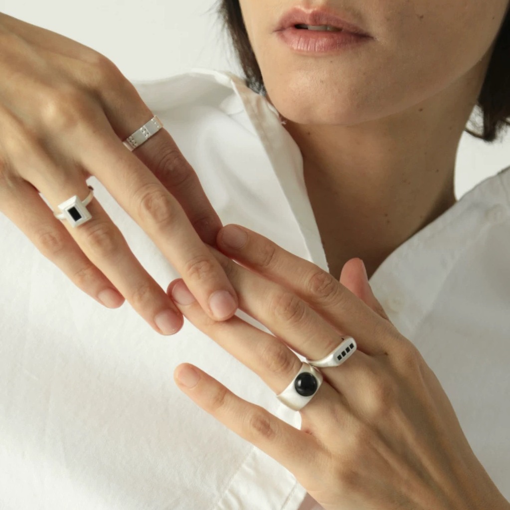 Handcrafted Square 925 Sterling Silver & Black Resin Ring — original source image