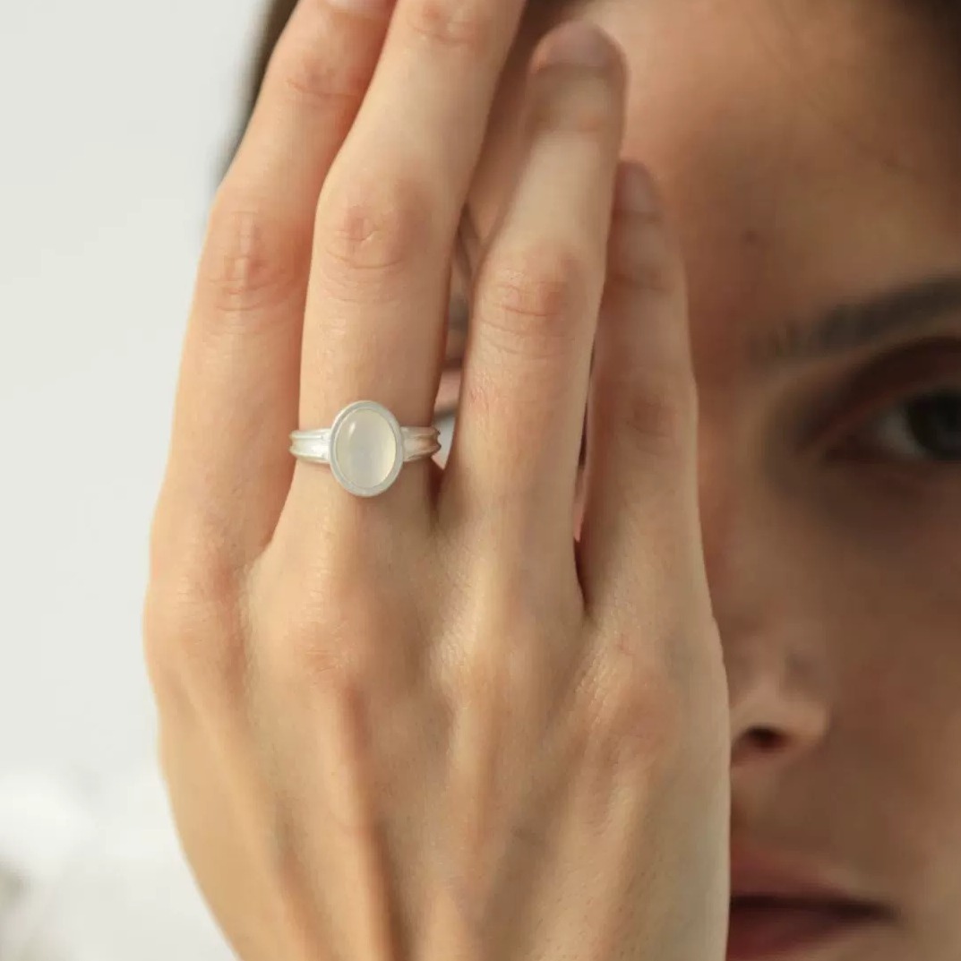 Retro Double-Ridge White Agate Adjustable Ring — original source image