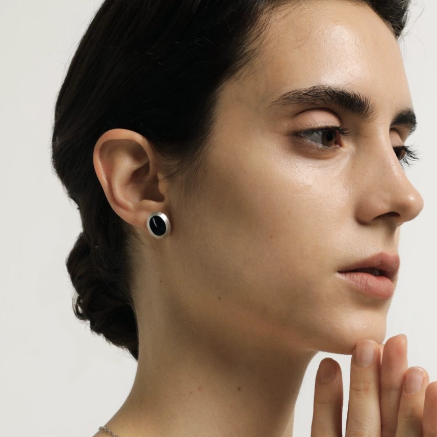 Handcrafted Sterling Silver & Oval Black Onyx Stud Earrings — original source image