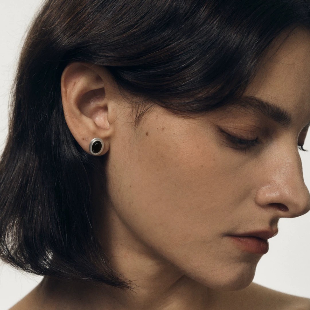 Handcrafted Sterling Silver & Oval Black Onyx Stud Earrings — original source image