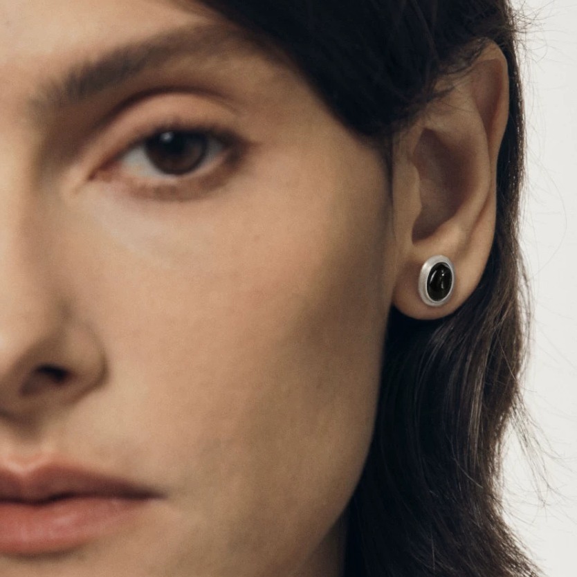 Handcrafted Sterling Silver & Oval Black Onyx Stud Earrings — original source image