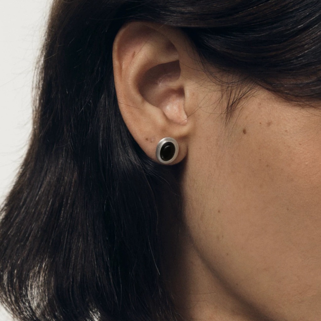 Handcrafted Sterling Silver & Oval Black Onyx Stud Earrings — original source image