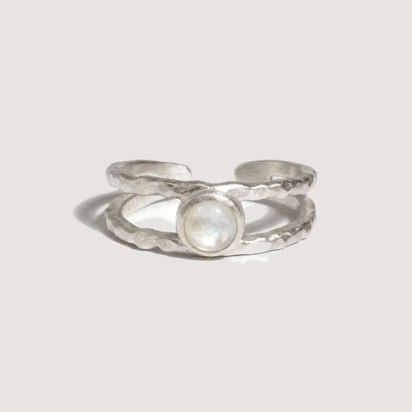 Hand-Forged 925 Sterling Silver Layered Gemstone Ring, Adjustable Vintage Design — original source image